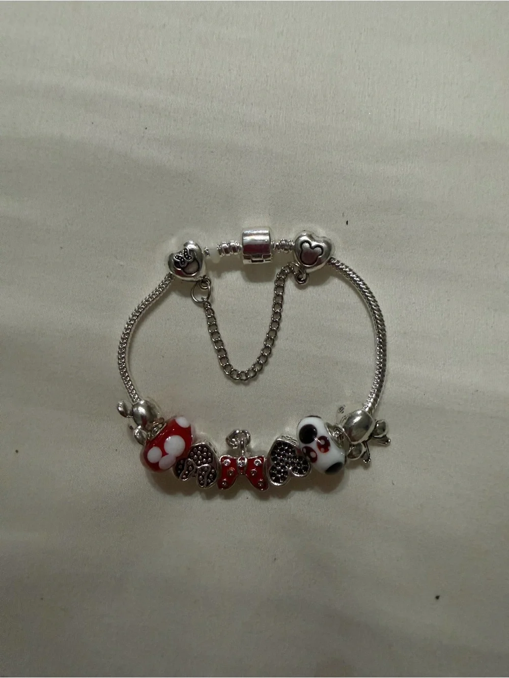 Disney Minnie Mouse Red and alloy Silver Charm Bracelet